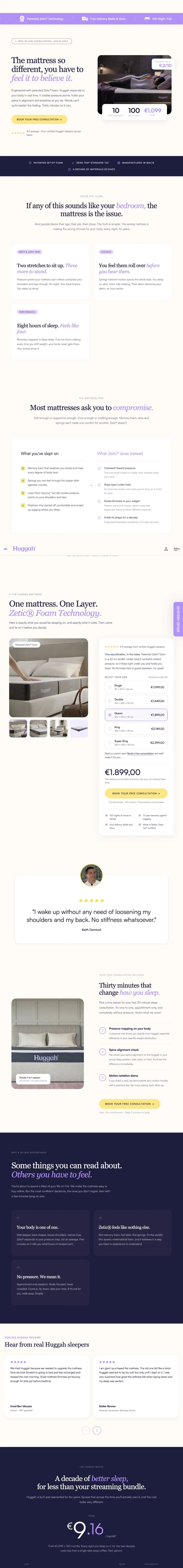 Huggah best mattress Malta landing page