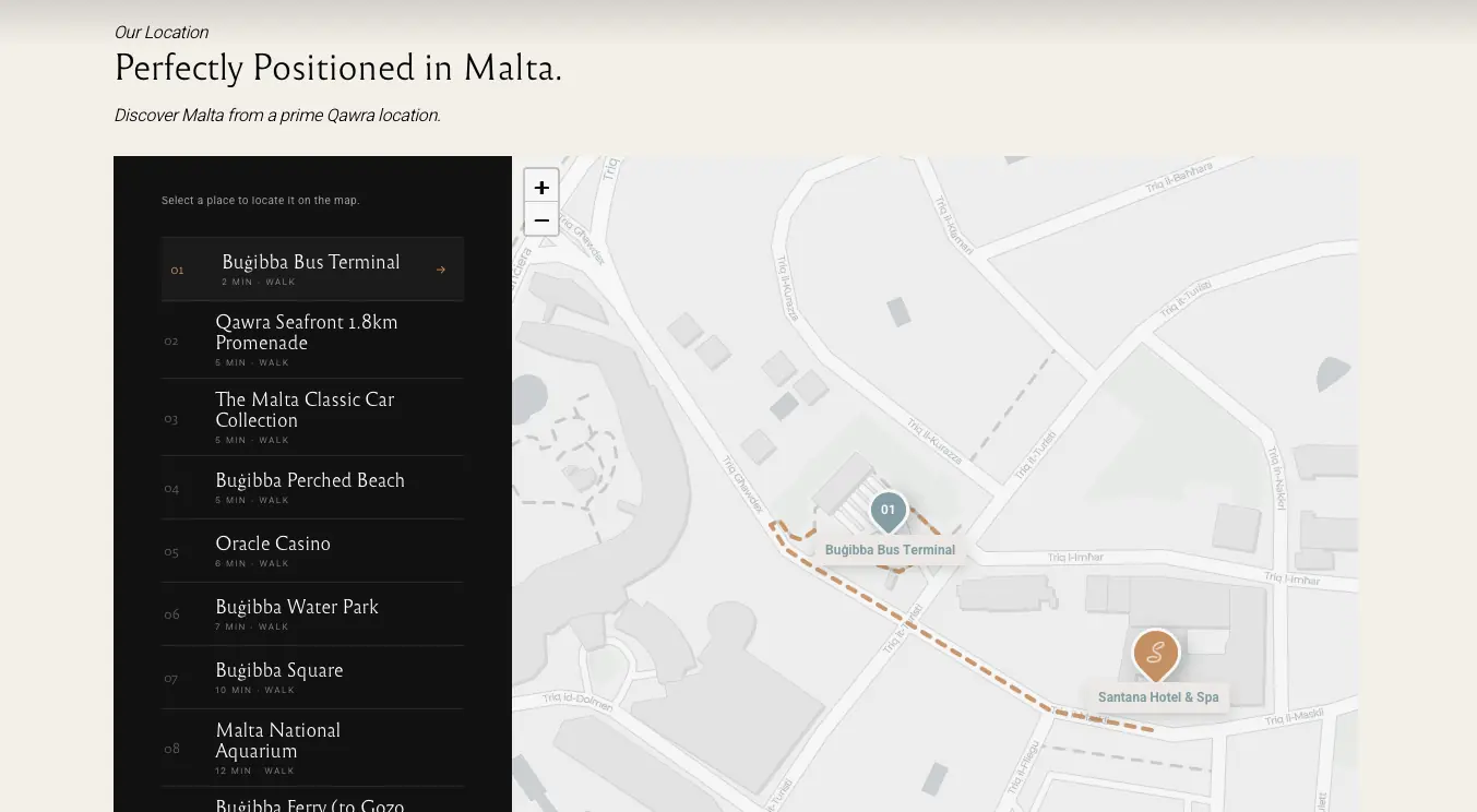 Santana Hotel website: Perfectly Positioned in Malta, map of nearby places