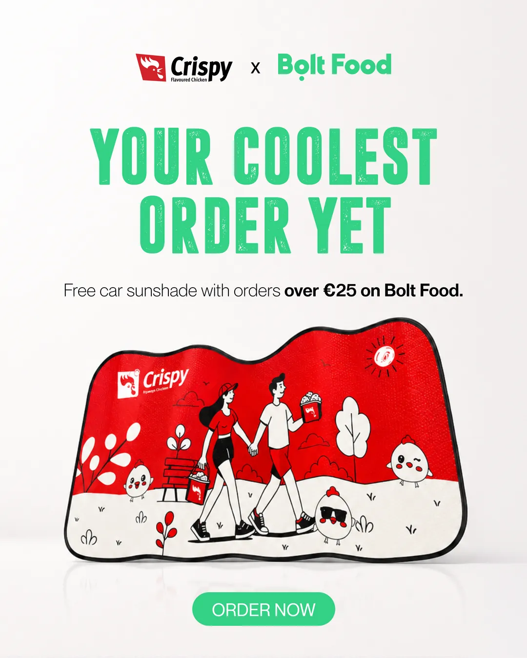 CFC and Bolt Food ad: a free car sunshade with orders over €25