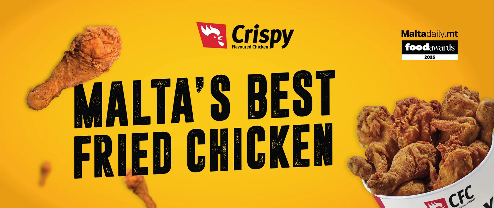 Malta’s best fried chicken banner with the Malta Food Awards logo