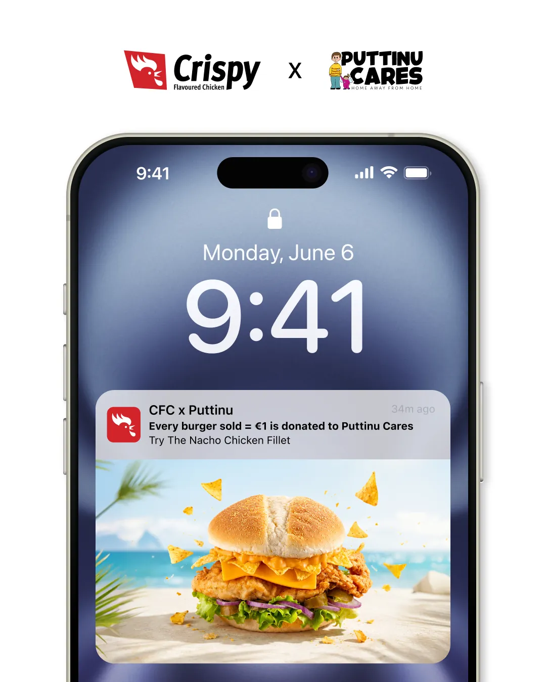 CFC and Puttinu Cares: a phone notification that every burger sold gives €1